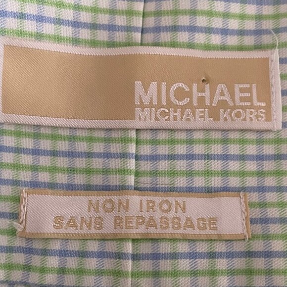 Michael Kors LS Non Iron Button Down Cotton Check Shirt Wht Blue Grn Sz 14.5 - Picture 11 of 15